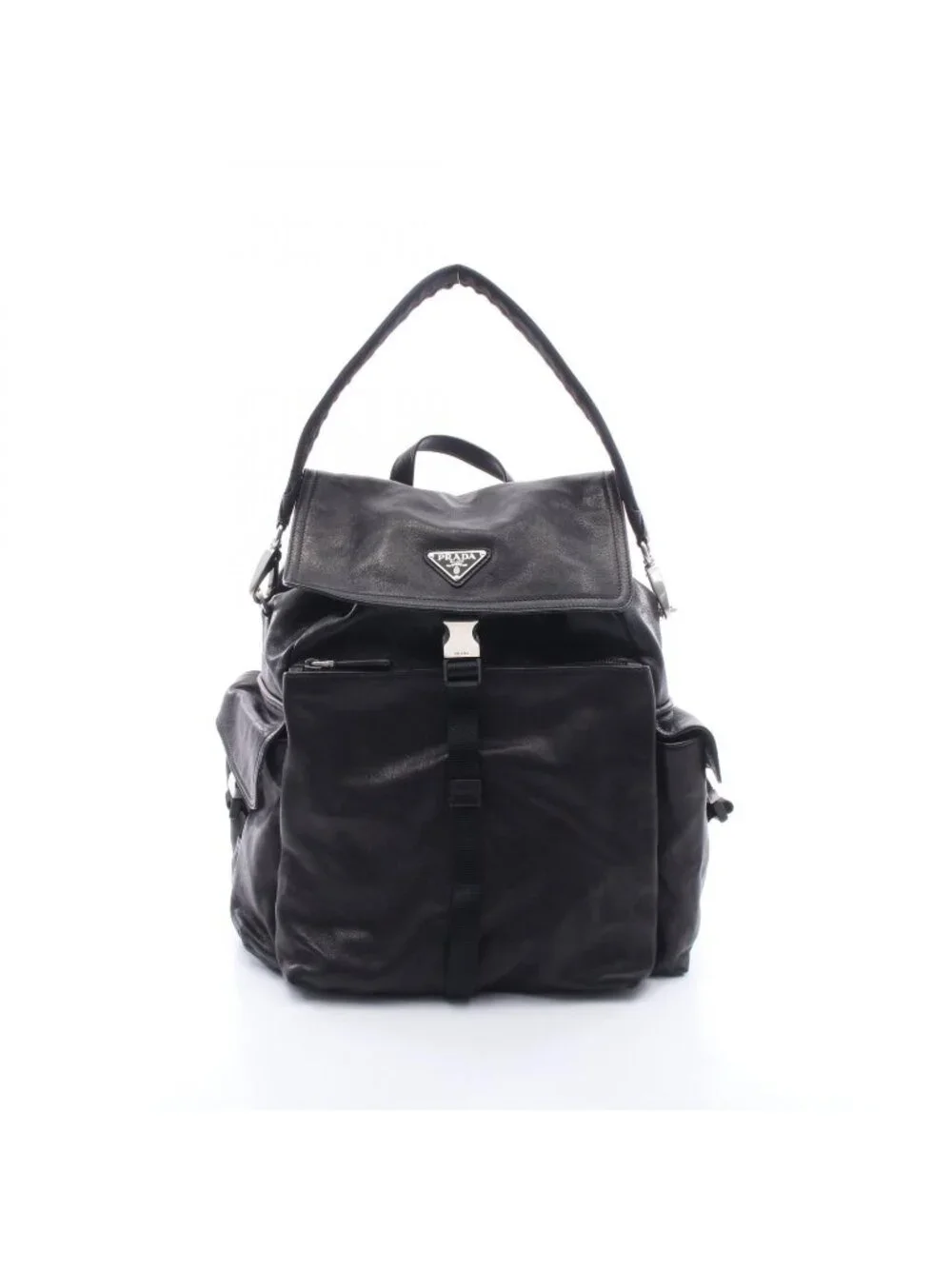 Prada Backpack Triangle Logo 2-Way Black Leather